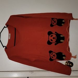 Retro red shirt hippie teddy bears red faded long sleeve Pullover b29